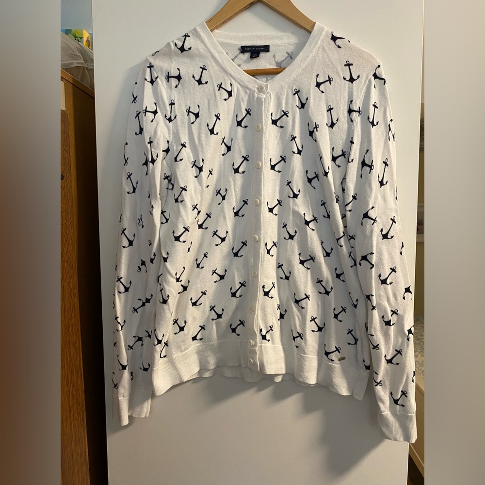 🔥Nautical Anchor Print White Sweater